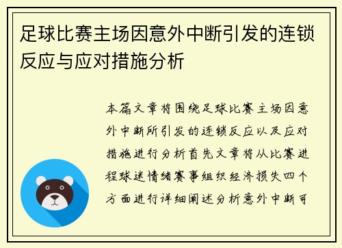 足球比赛主场因意外中断引发的连锁反应与应对措施分析