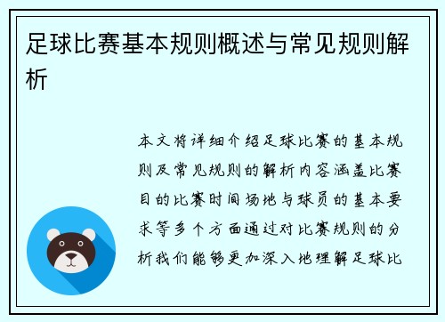足球比赛基本规则概述与常见规则解析