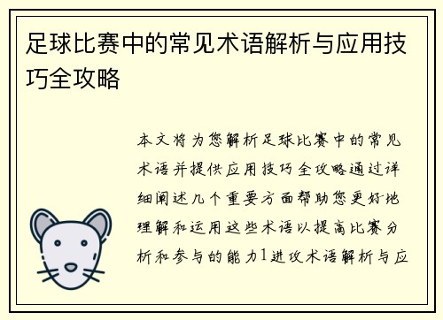 足球比赛中的常见术语解析与应用技巧全攻略