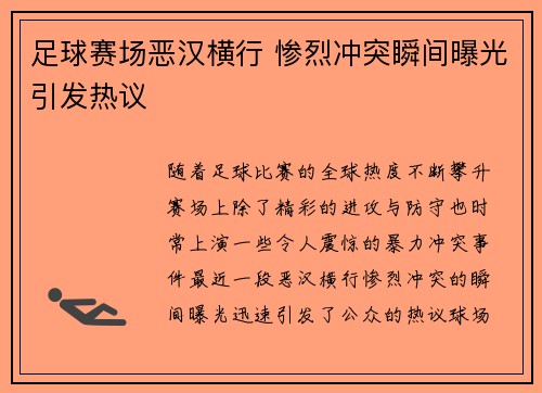 足球赛场恶汉横行 惨烈冲突瞬间曝光引发热议