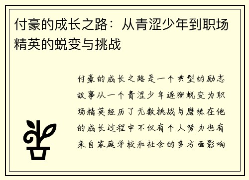 付豪的成长之路：从青涩少年到职场精英的蜕变与挑战